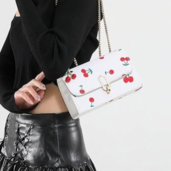 Neiman Marcus White Cherry Purse with Gold Hardware - Picture 1 of 5